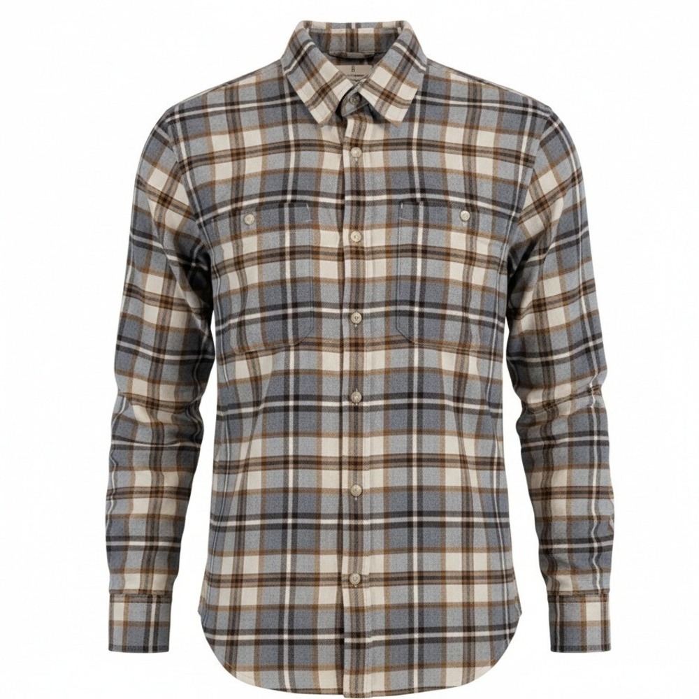 Mutual Weave Flannel Long Sleeve Shirt Mens Sz Med Brown‎ Tan Gray Lumberjack